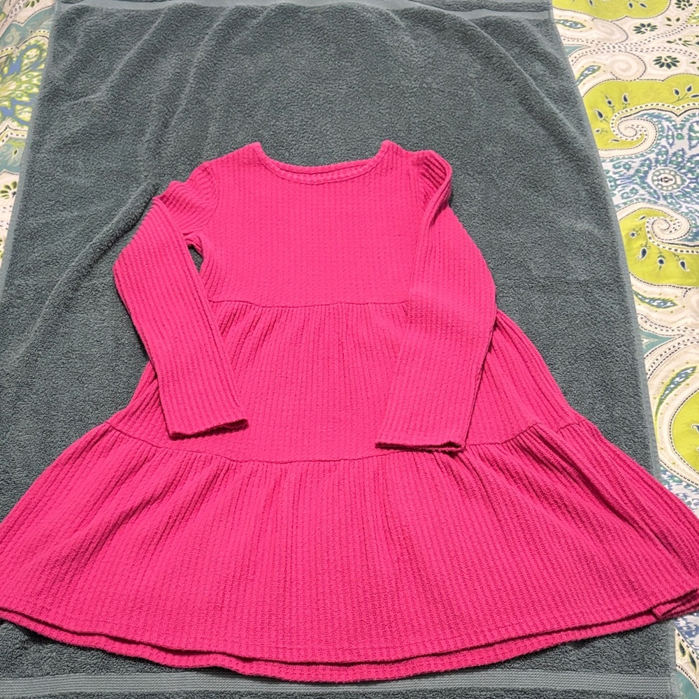 jumping beans Bright Pink Ribbed Long-Sleeve Tiered Dress